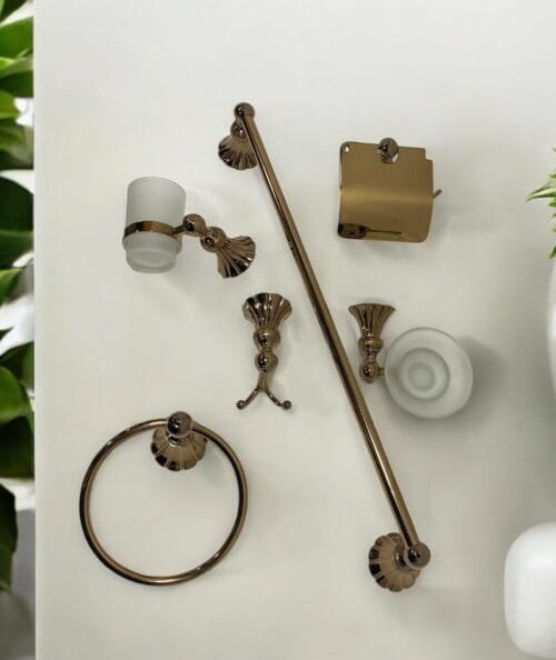 ACCESORIOS BAÑO ORO ROSA FLOR